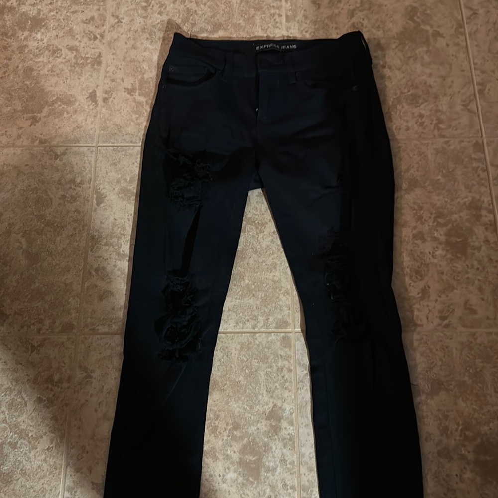 Express Jeans Black Distressed Mid Rise Leggings